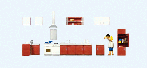 Woman and Kitchen Furniture