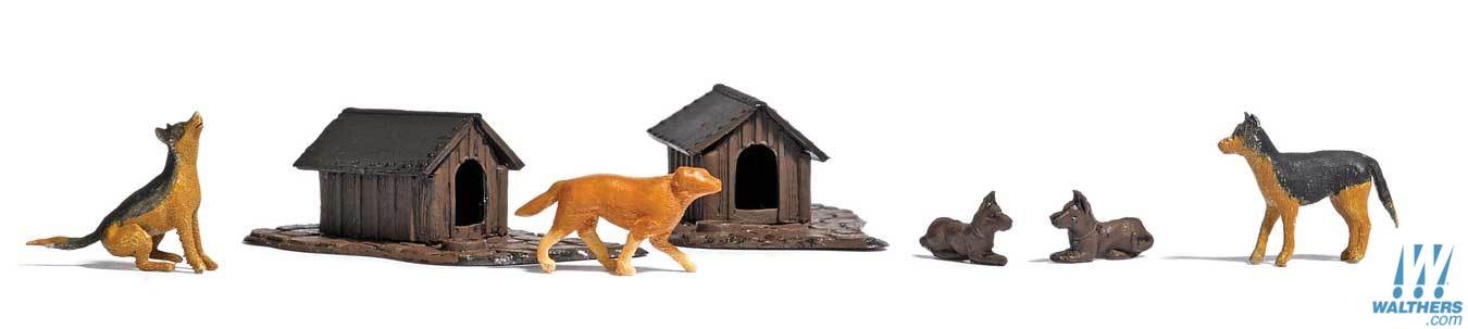 2 Dog Houses and 5 Dogs